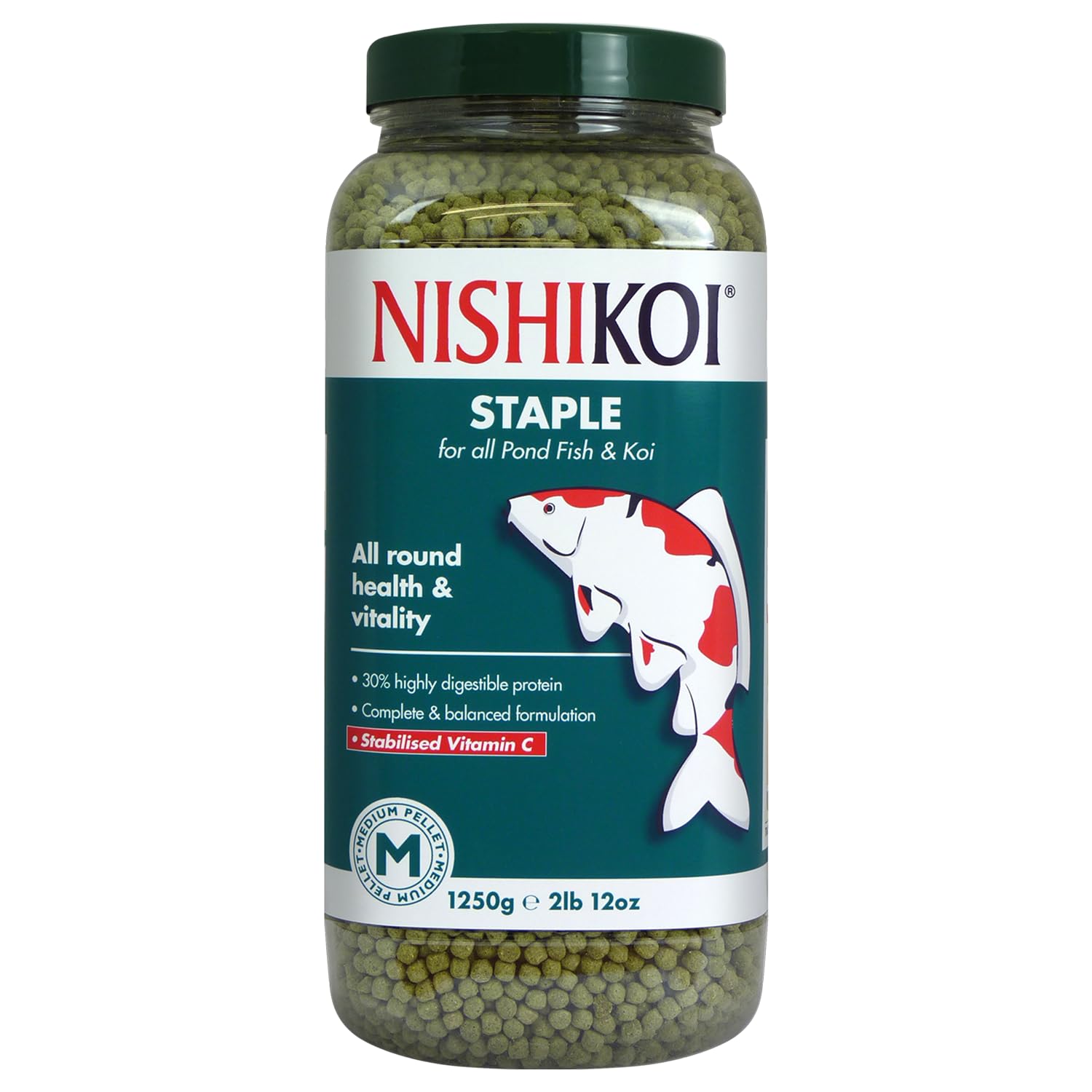 Nishikoi Staple Complete Koi Food Pellets for Pond Fish for All Round Health and Vitality - Medium, 1250 g