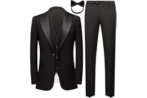 Mgnaie Men Suit 3 Pieces Slim Fit Solid Color Peaked Lapel Tuxedo Jacket Blazer for Party Prom Wedding