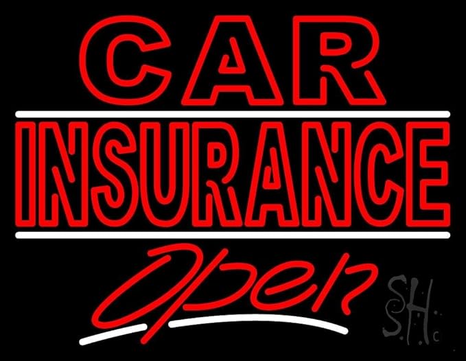 Double Stroke Car Insurance Open Neon Sign 24" Tall x 31