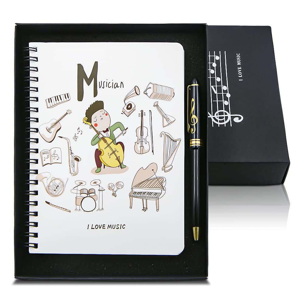 Music Piano Melody Theme Stationery Gift Box Set,Piano Musical Wirebound Journal Writing Notebook with Treble Clef Design Roller Ball Pen for Office School Student Teacher Gift (Instruments Style)