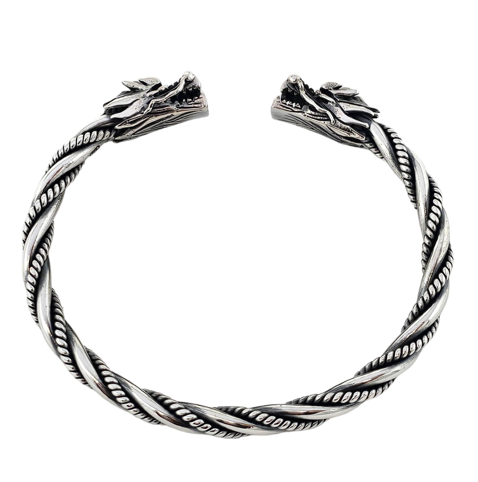 Treasure Bay Men's Sterling Silver Bangle Bracelet with Dragon Design | Dragon Silver Bangle for Men