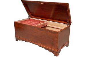 RUSTIC RED DOOR CO. Rustic Red Door Cedar Hope Chest with Waterfall Top and Tray, Amish Made Wooden Storage Trunk Box for Bedroom, Blanket, Anti-Slam Hinges and Lock, Rustic Cherry Wood and W. Cherry Stain, 46" Long