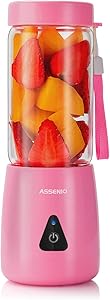 Portable Blender 2020 Upgrade, ASSENIO Smoothie Blender - 6 Blades Mini Travel Personal Blender with 2000mAh USB Rechargeable Batteries,Household Fruit Mixer, Detachable Juicer Cup 380ml - Pink