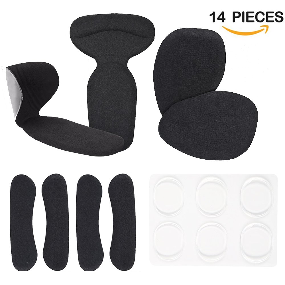 Goofeet High Heel Pads for Shoe Too Big (14 pcs),Heel Grips,High Heel Inserts, Anti Slip Shoe Cushion, Ball of Foot Insoles, Heel Liner, Blister Prevention for Women (Black)