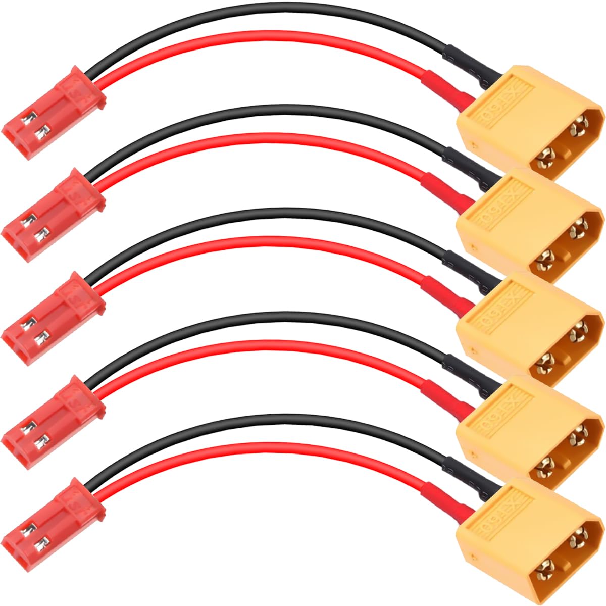 EatPitaya JST to XT60 Plug,Male XT-60 to Female JST Connector Adapter With 22AWG 10cm/3.9in Silicone Cable for RC FPV Racing Drone RC Cars Helicopter Charger - 5pcs