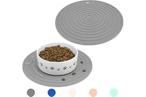 Ptlom Pet Food Mat for Dog and Cat Placemat 2 Pcs, Mat for Prevent Food and Water Overflow, Suitable for Medium and Small Pet, Silicone, 9.5"* 9.5"