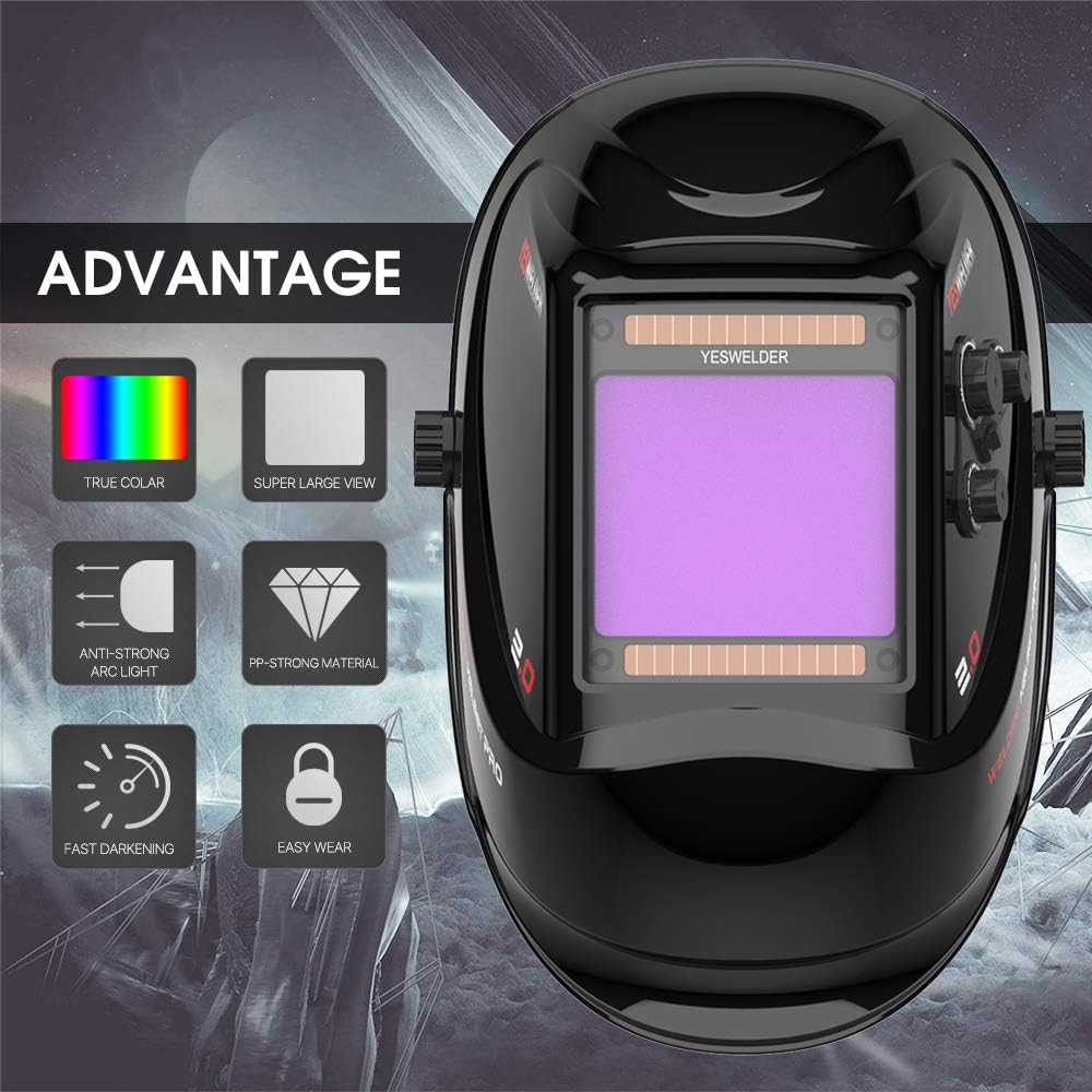 YESWELDER Large Viewing Screen 3.94"X3.66" True Color Solar Power Auto Darkening Welding Helmet, 4 Arc Sensor Wide Shade 4~5/9-9/13 for TIG MIG Arc Weld Grinding Welder Mask LYG-M800H - - 