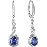 Fahonie Sterling Silver Long Drop Earrings with Cubic Zirconia Leverback Dangle Earrings Infinity Knot Birthstone Jewelry Gifts for Women