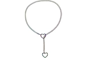 Qitian Stainless Steel Adjustable Lariat Y-Necklace for Men,Punk Gothic Cuban Necklace Jewelry,Heart O-ring Slip Chain Necklace for Women