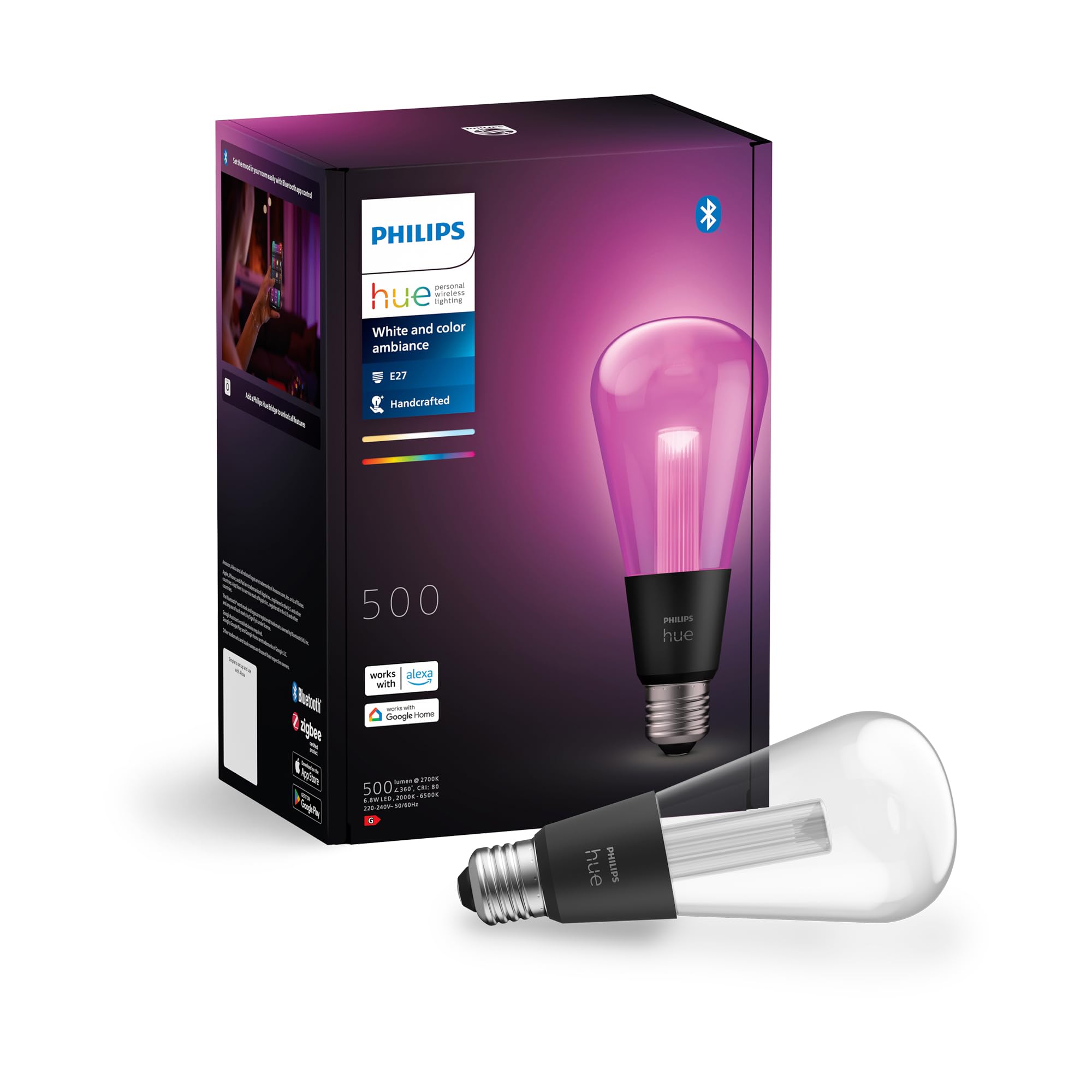 Philips Hue Lightguide ST70 Edison Smart Bulb, White and Color Light, Bluetooth Compatible, Voice Control with Alexa, Apple Home & Google Assistant — image 1