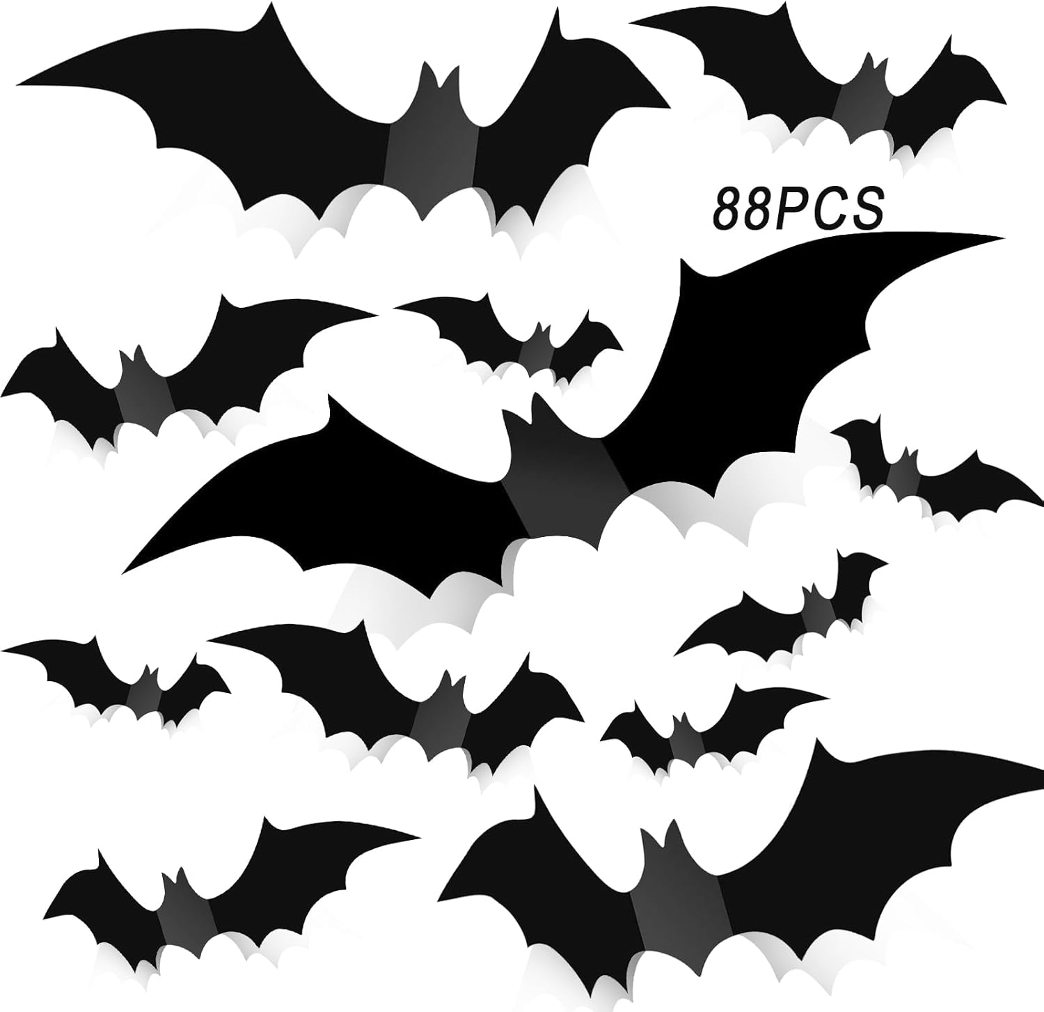 Window Treatments - GZCQLKOR Bats Wall Decor, 88 Pcs 3D Bats Halloween Decorations, 4 Different Sizes PVC Bat Stickers for Halloween Indoor Decorations Party Supplies, Double-Sided Adhesive Included