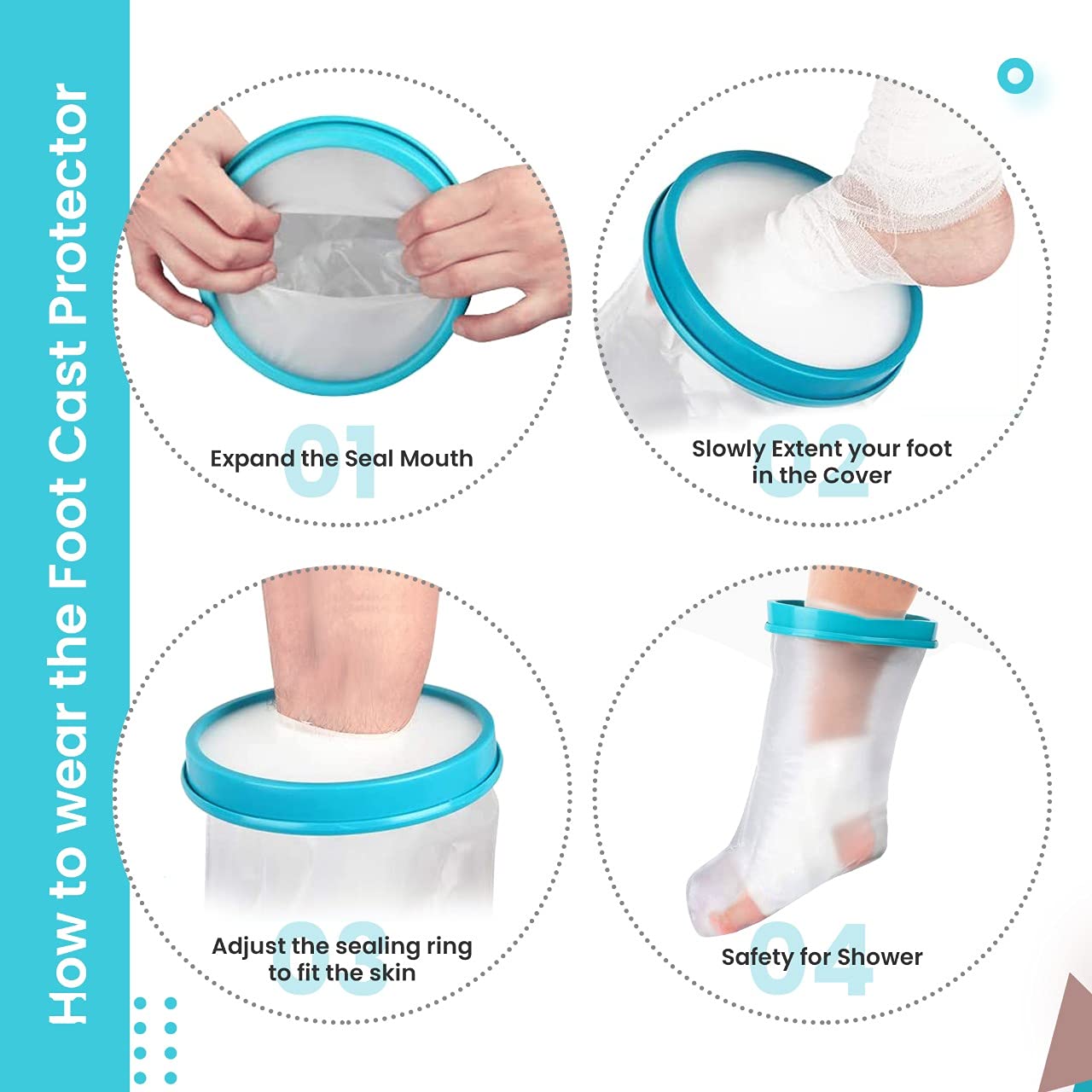 100% Waterproof Adult Cast Covers for Shower Leg, Resuable 28