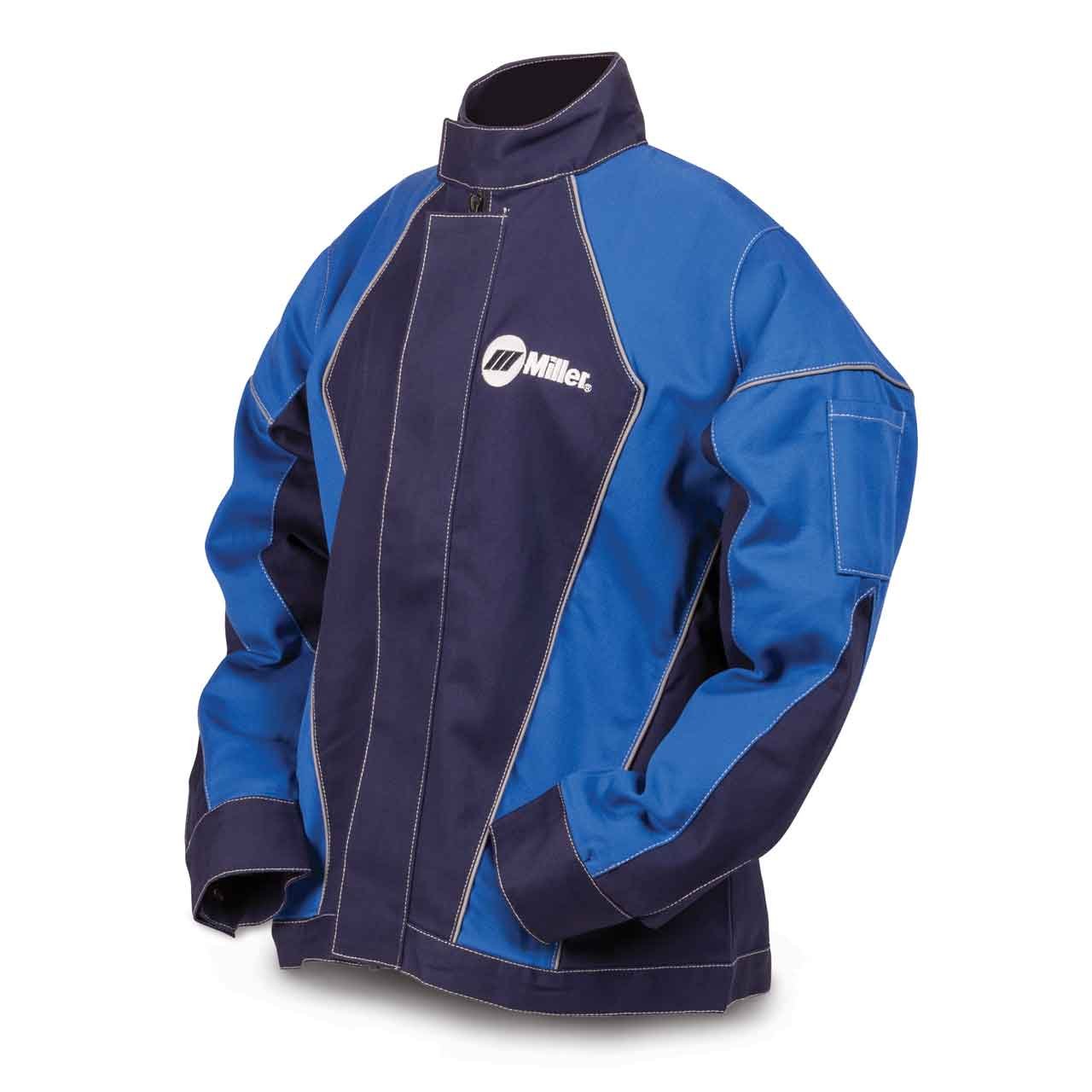 Women Welding Jacket, Royal/Navy, 2XL, Zip Protective Work Jackets