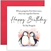 Old English Co. Penguin Birthday Card for Wife or Husband - Cute Romantic Birthday Card for Boyfriend Girlfriend Fiancee Him or Her - Special Birthday Card | Blank Inside