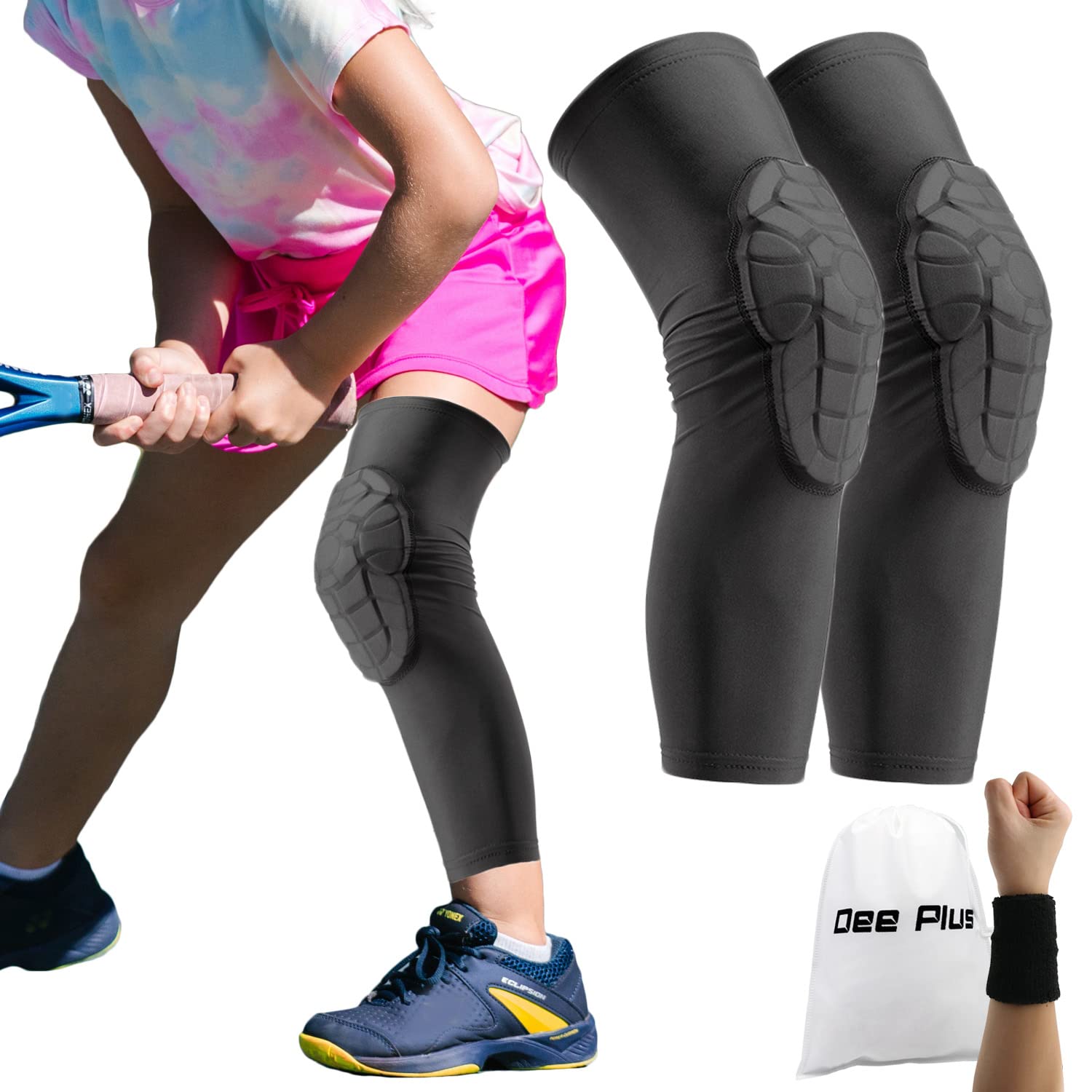 Dee Plus Knee Pads For Kids 5-15 Years Children Youth Sports Compression Leg Knee Elbow Guard with Wristbands for Volleyball, Basketball, Baseball, Football, Cycling