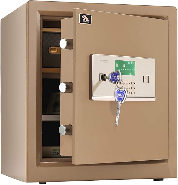 TIGERKING Digital Security Safe Box,Double Safety Key Lock and Password,Special own Interior