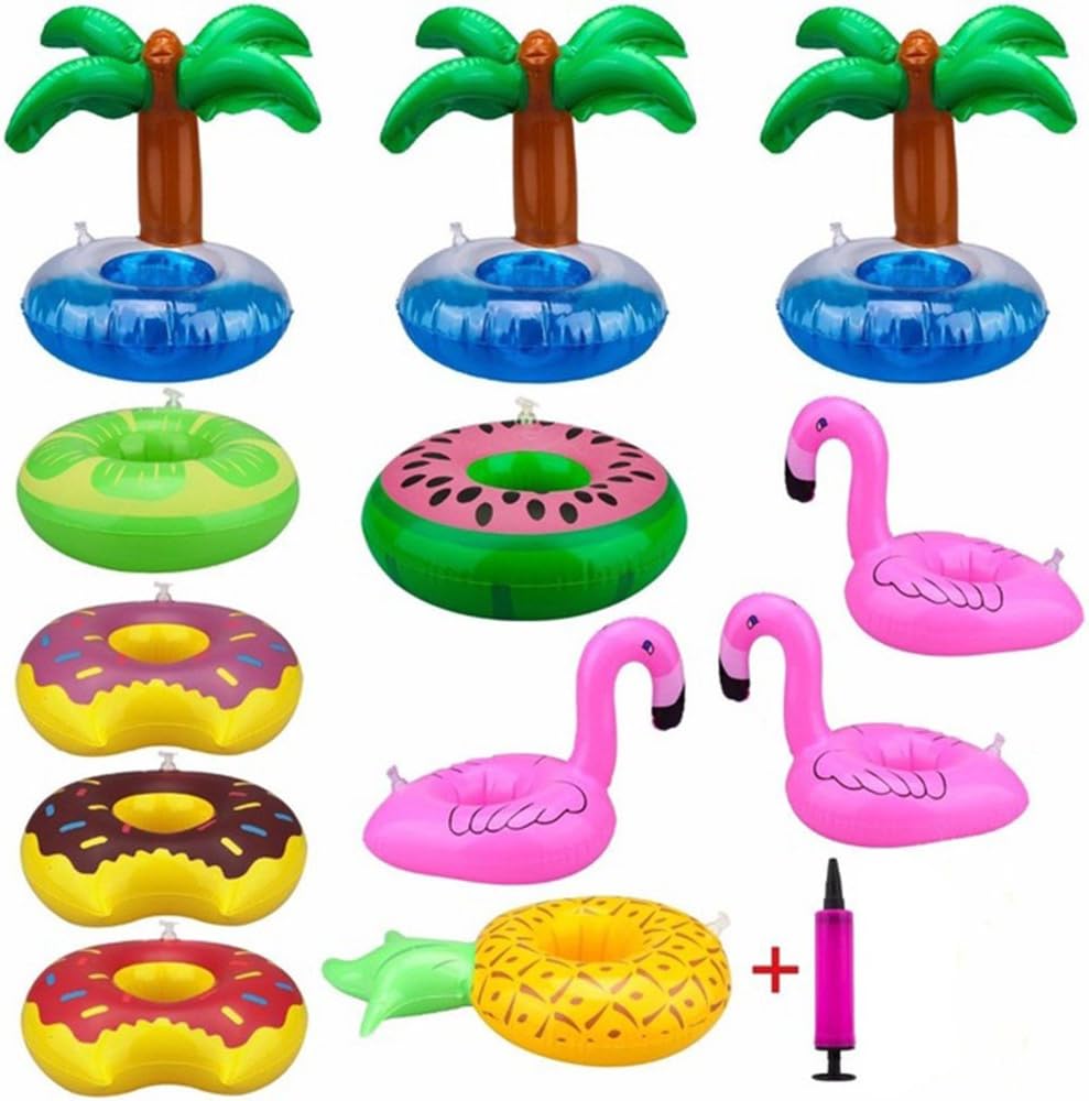 Gomech Inflatable Drink Holder, Swimming Drink Holder Floats Coasters Toy for Beach, Pool, Tub and Water Party-12 pcs Cup Holder + Hand Pump