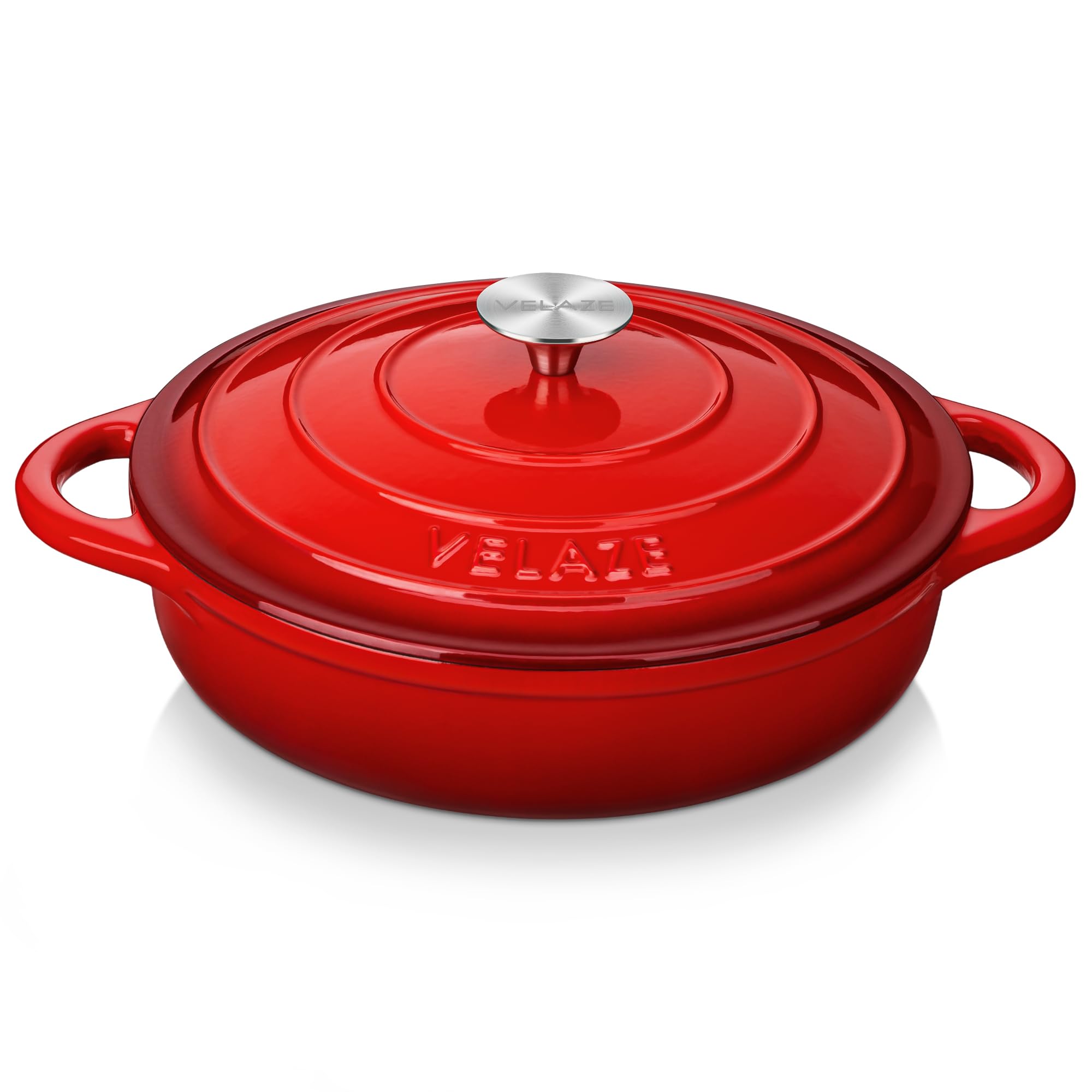 Velaze Casserole Dishes, Dutch Oven, Classic Enamel, Non Stick Enamel Coating, Good Sealing, Lightweight, for All Heat Source, Pot's Body Cast Iron Soup Pot 3.5 L(Red)