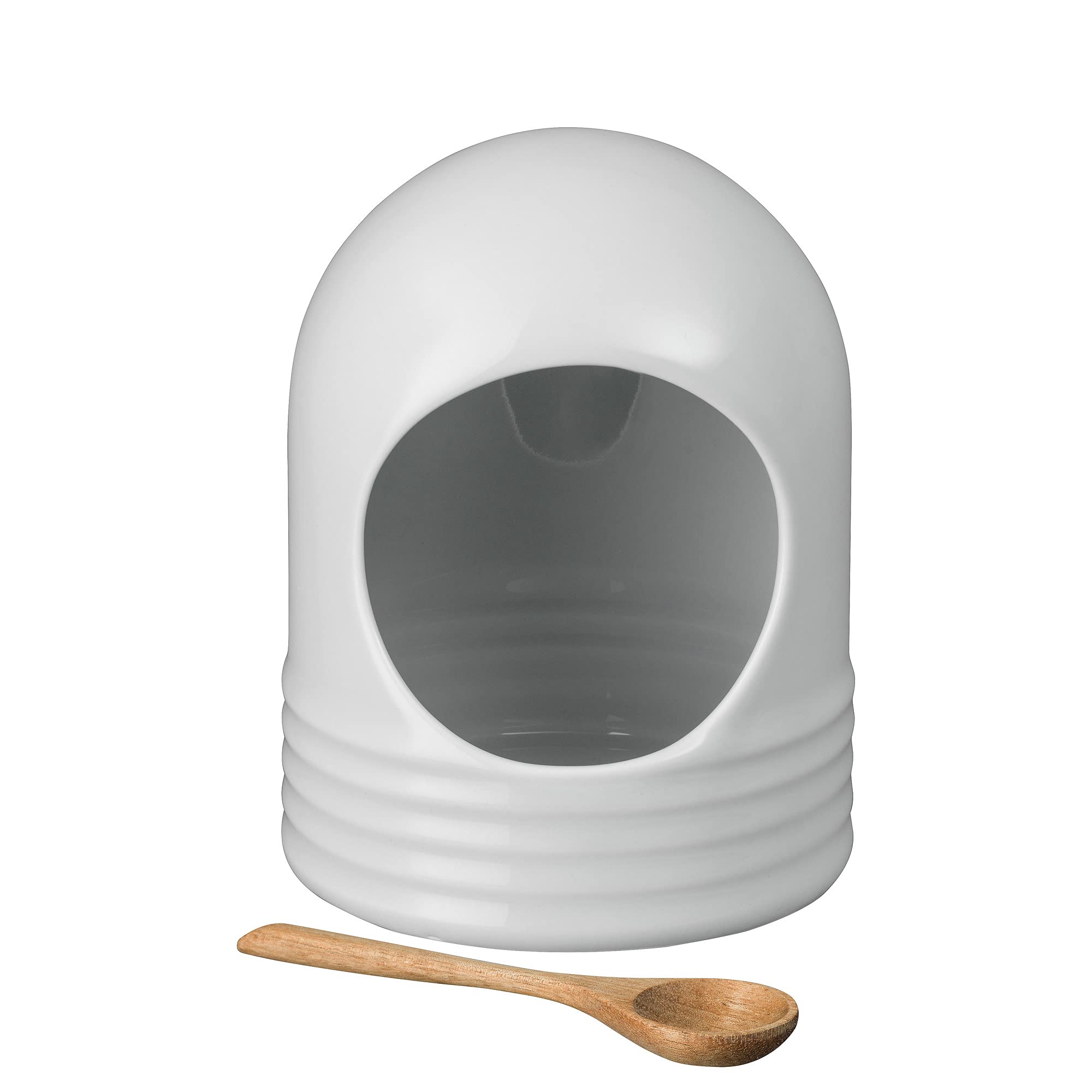 Denby James Martin Cook Salt Pig (12cm x 12cm x 16cm) - Add a Touch of Style to Your Kitchen - Includes Small Wooden Spoon - Porcelain Designed Tableware