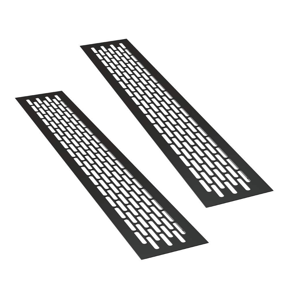 sossai® Aluminium Ventilation Grille - Alucratis (Pack of 2) | Rectangular - Dimensions: 44 x 8 cm | Colour: Black | Powder-Coated