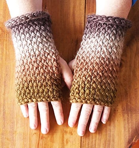Hand Knitted Silken Sand Dune Fingerless Gloves
