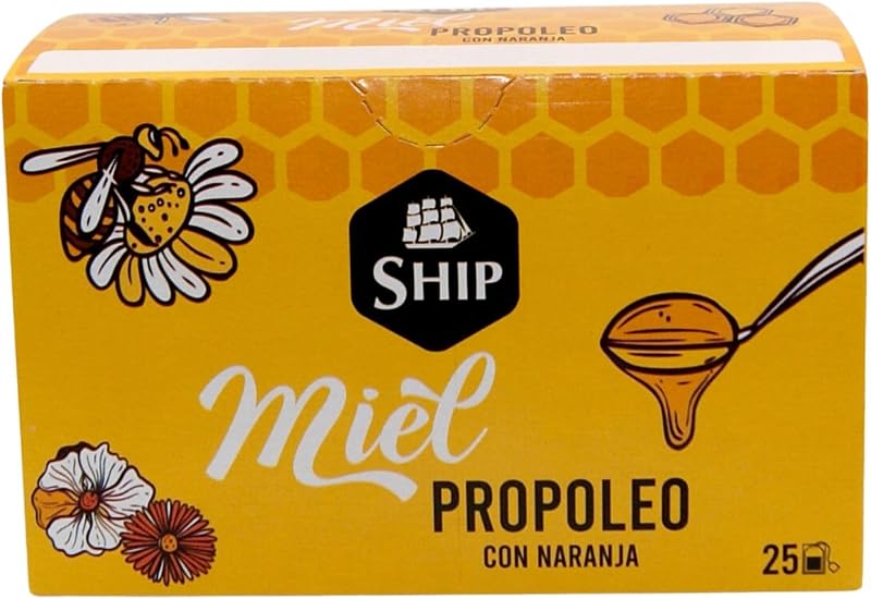 Ship - Infusión de Propóleo con Miel - Caja de 25 Unidades - Sabor a Naranja - Contribuye al Bienestar Respiratorio - Fortalece el Sistema Inmunológico - Propiedades Antibacterianas