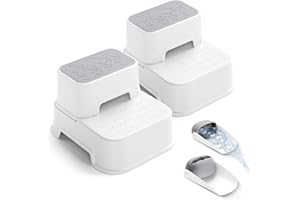 MANGOHOOD Two Step Stool for Kids, Double up Baby Child Toddler Stepping Stool for Potty Training,Bathroom Sink,Kitchen,Toilet Stool with Anti-Slip Strips, Stackable, Wide Step (2 Packs White+2 Faucet Extender)