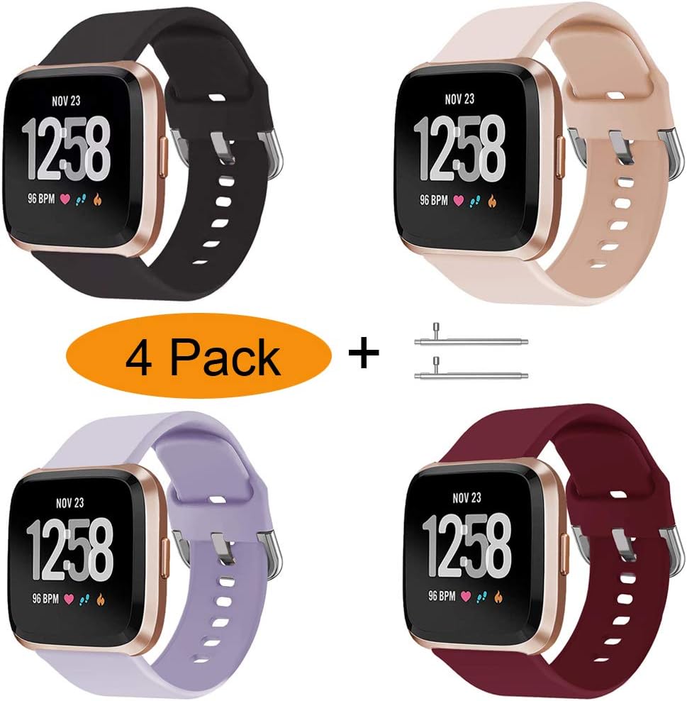 Xilaiw 4 Packs Bands Compatible with Fitbit Versa/Versa2/Versa Lite for Women and Men, Soft Replacement Wristband Waterproof Sport Strap for Fitbit Versa Smart watch