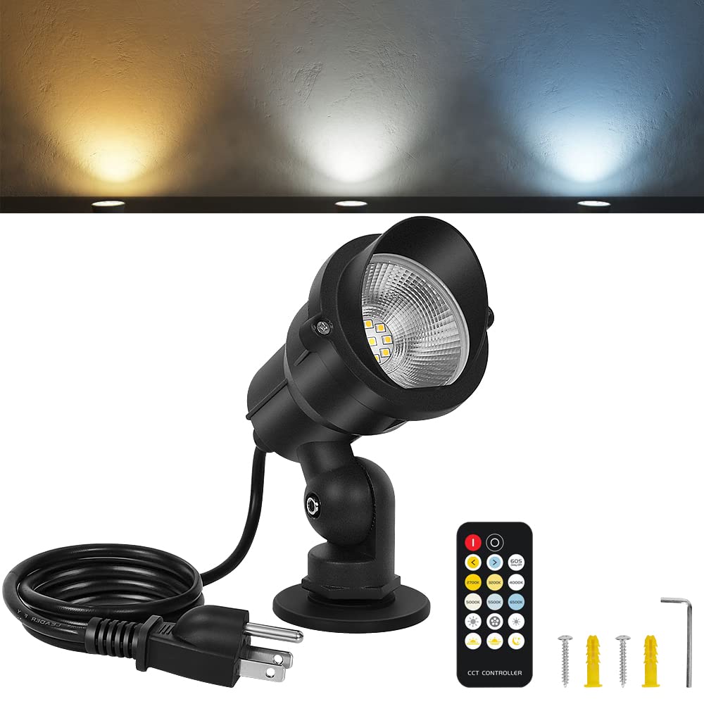 Photo 1 of Spot lights Outdoor 6W, 3 Color Temperature Adjustable via Remote, Landscape Lighting Outdoor Indoor for House Flag Yard Garden, Plug in Outdoor Lights 5.9ft Cord with US 3-Plug IP66 Waterproof 1 Pack