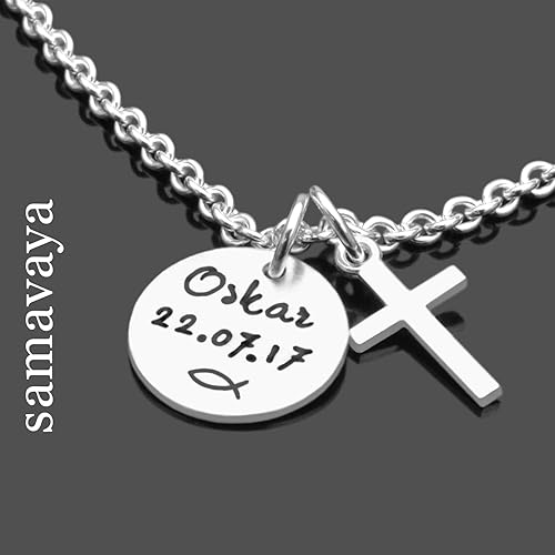 Taufkette mit Gravur Junge MEINE TAUFE KREUZ 925 Silberkette Namenskette mit Gravur Taufgeschenk