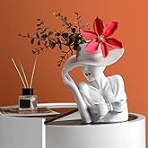 Ceramic White Flower Vase, Creative Elegant Woman Face Style -Arrangement Art Decorative Vase for Home Office Events Centerpi