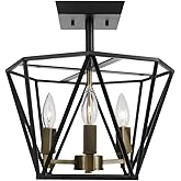 GLOBE Electric 65979 Sansa 3-Light Semi-Flush Mount Ceiling Light, Dark Bronze Finish, Antique Brass Accents
