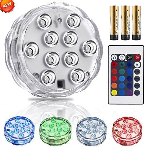DODAUG 10 LED Submersible Light Lamp Waterproof Remote Control RGB 16 color Light Lamp (1) (1 PACK- LIGHT)