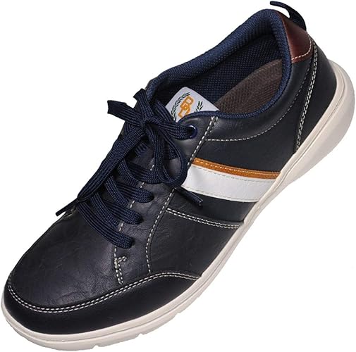 Amazon 豊天商店 スニーカー 25cm 27cm ネイビー メンズ サイドゴア レースアップ 幅広 合皮 スニーカー