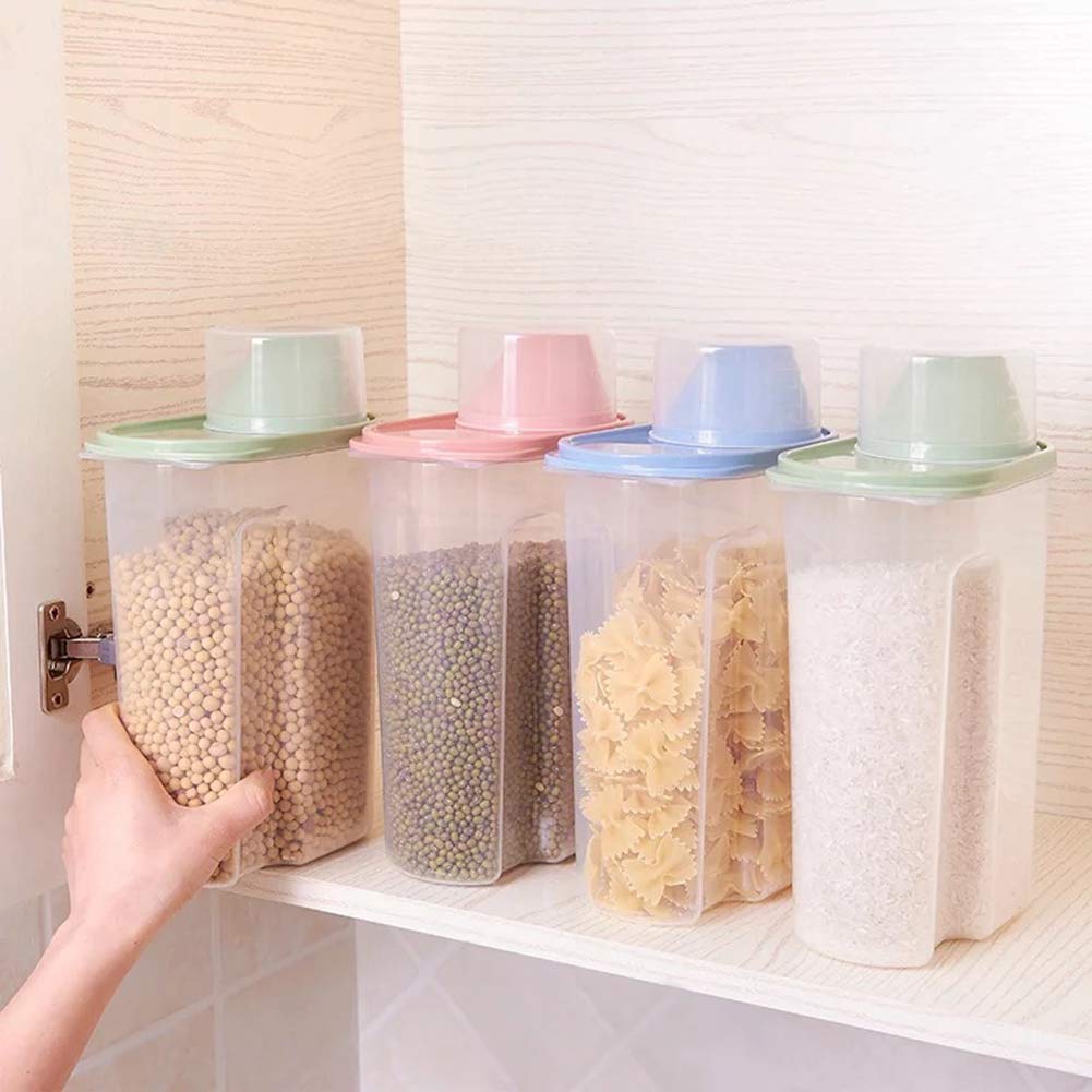 Juego de 4 cajas de almacenamiento de plástico para cereales de cocina