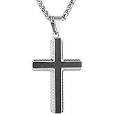 HZMAN Carbon Fiber Cross Necklace for Men Stainless Steel Christian Crucifix Pendant Includes Necklace 22+2" Box Chain