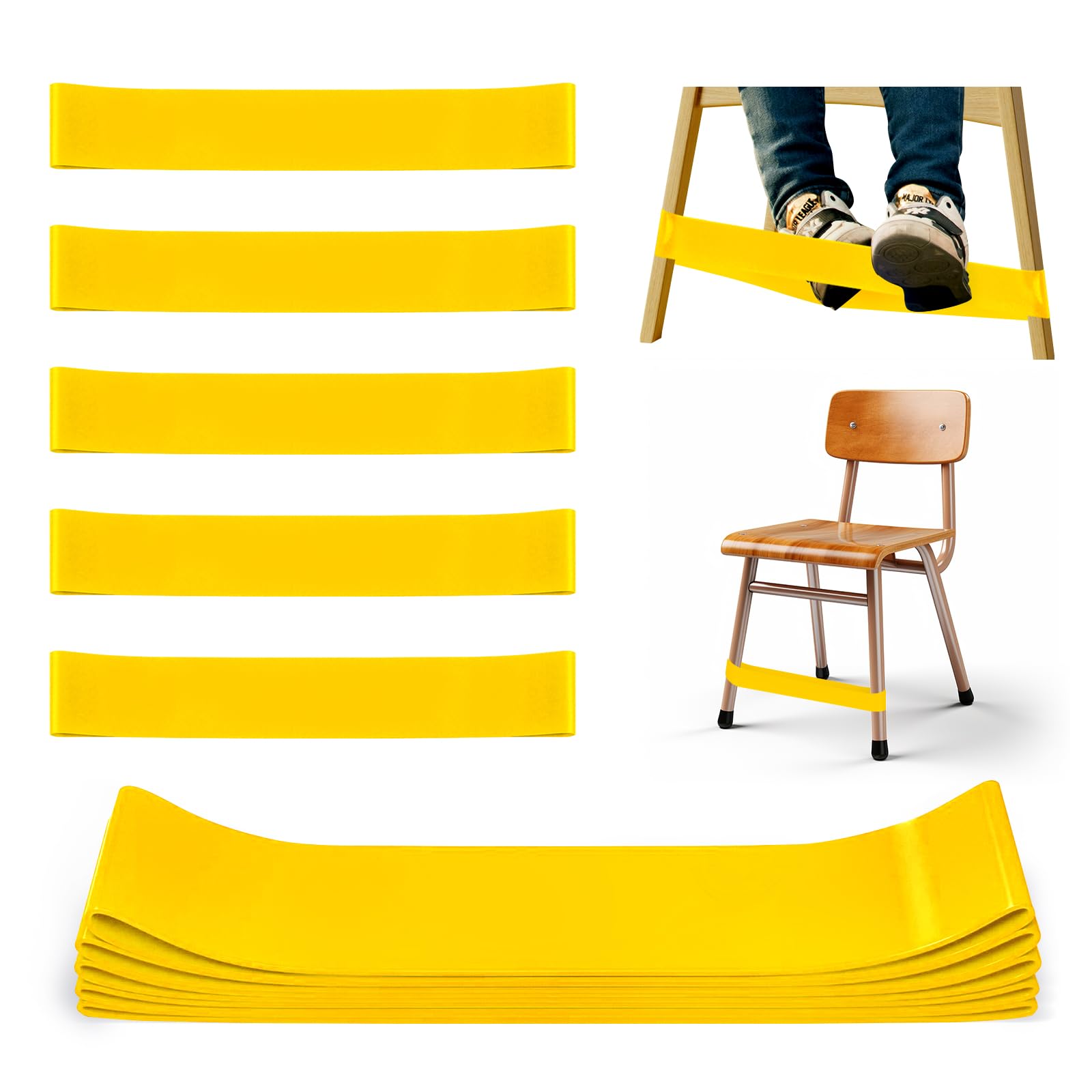 WNSIRVY 5 Pack Chair Bands for Kids with Fidgety Feet, ADHD Tools for Kids, Improve Focus & Reduce Restlessness, Chair Bands for Sensory ADHD ADD Autism - Classroom & Home Must Haves (Yellow)