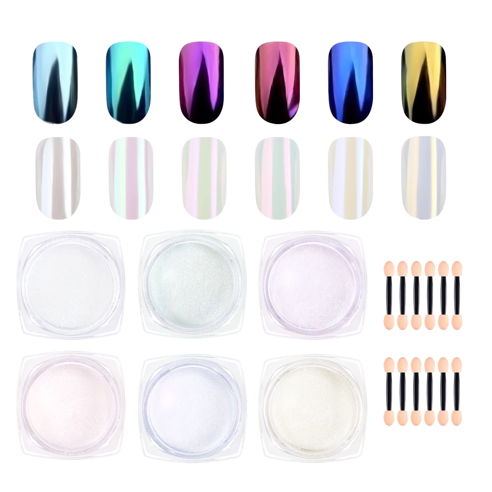 Kiiwah 6 Jar Nail Art Chrome Nail Powder Set Pearl Shell Nail Glitter Powder Mirror Effect for Nail Art Design Decoration