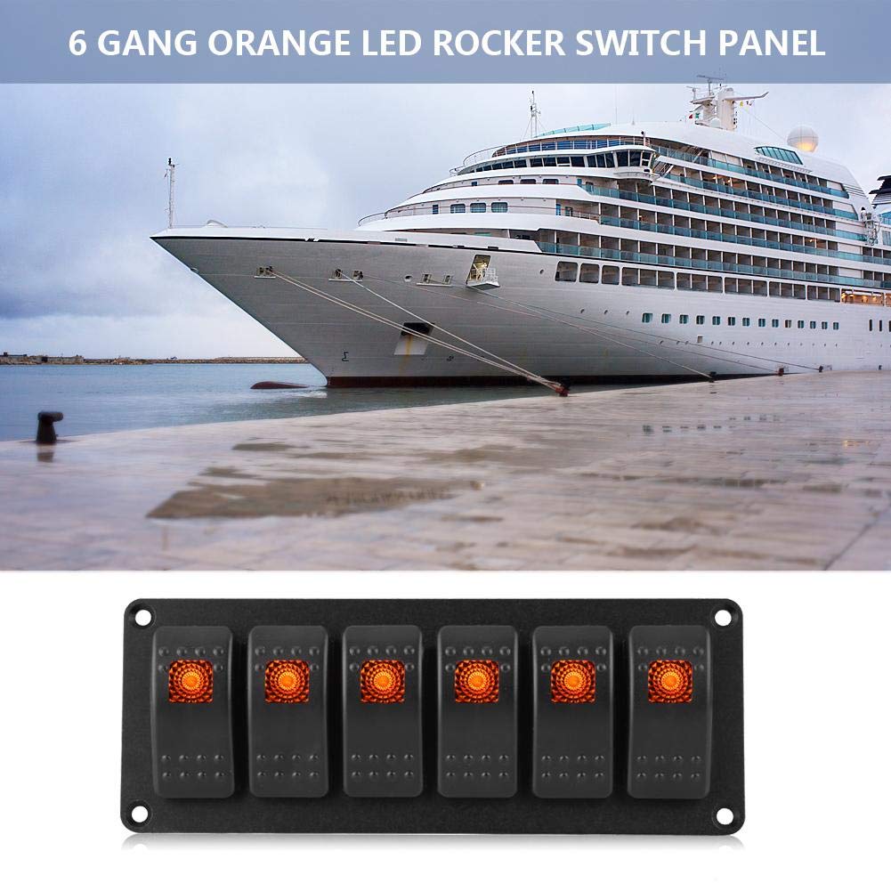 Marine Boat Rocker Switch Panel 12-24V 6 Gang Rocker Switch Panel Waterproof for Trailer Car RV Boat Yacht Marine(Orange)