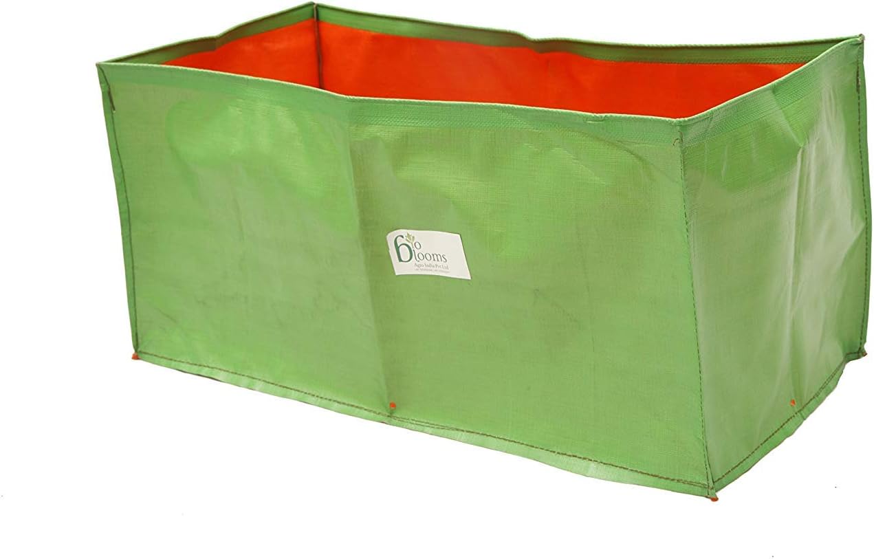 Bio Blooms Agro India Pvt.Ltd. 18x12x9 Inches HDPE Rectangular Grow Bags for Terrace Gardening |1 Piece | Green & Orange Color | Outdoor Use