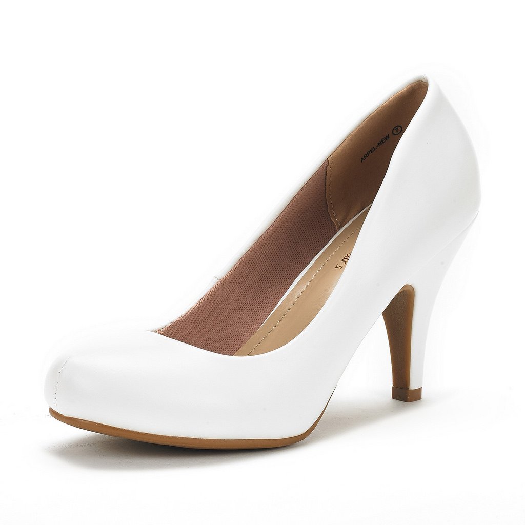 DREAM PAIRS ARPEL Women's Formal Evening Dance Classic Low Heel Pumps Shoes New White Pu Size 5