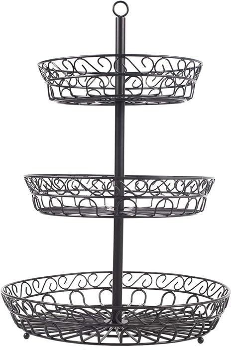SINJEUN 2 Stück Obst Etagere 3-stöckig | Drehbare Servierplatte | Edelstahl Snackhalter Schwarz