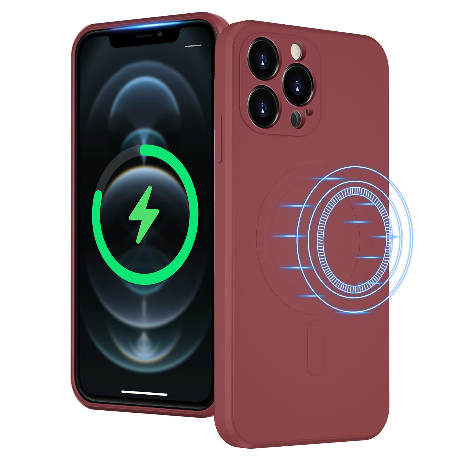 UEEBAI Wireless Charging Case For iPhone 12 Pro Max 6.7 inch, Liquid Silicone Built-in Magnets Phone Case Compatible with MagSafe Faster Charging Slim Fit Soft Microfiber Cover - Hawkthorn