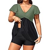Aqua Eve Plus Size Tankini Swimsuits Bathing Suit - Women Two Piece with Shorts Tummy Control Swimwear