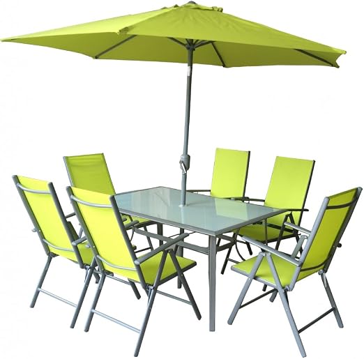 Orchard 8 Piece Garden Dining Patio Set Green Textilene Silver Aluminium Amazon Co Uk Garden Outdoors