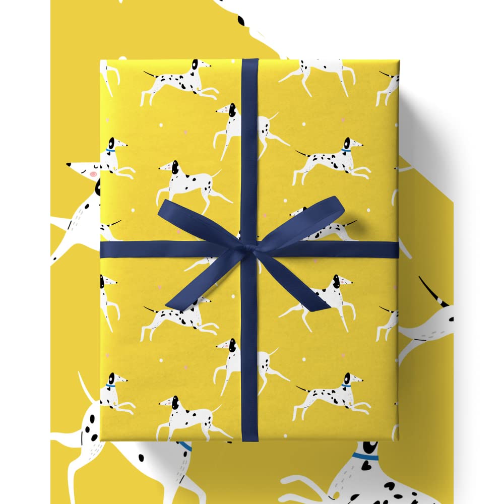 4 x Dalmatian Dog Wrapping Paper - HUGE 43% BIGGER [84cm x 60cm] Eco Friendly Premium Recyclable Gift Wrap in Plastic Free Packaging (4 Sheets & 4 Tags)