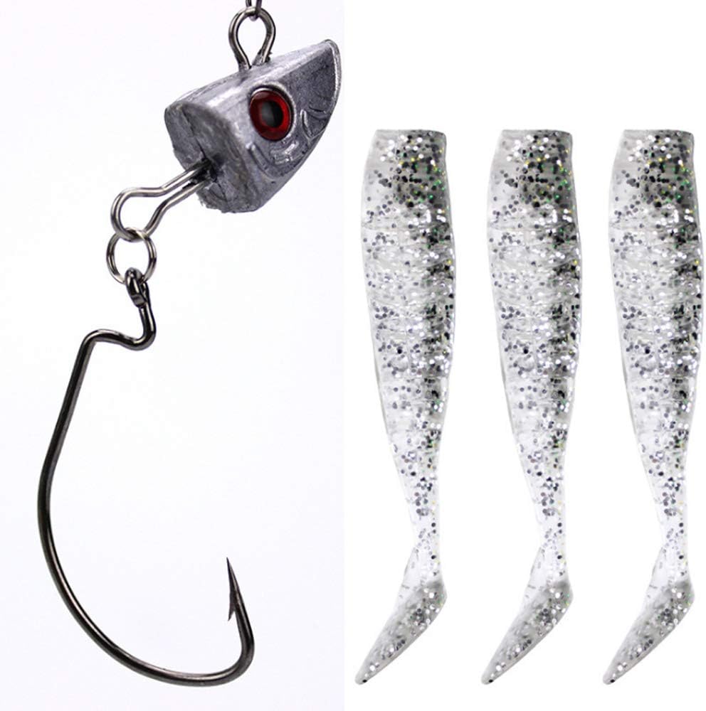 AGadget Leadhead Jigs Jigheads for Fishing with Replaceable Soft Body Sharp Offsethook 3D Head Fishing Lures (2PCS/Lot 0.88oz 4.33inch)