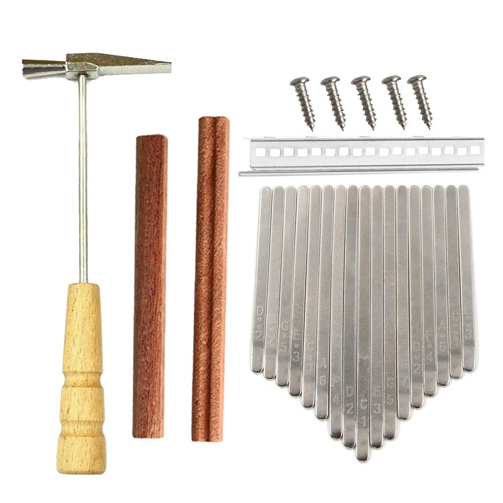 Alnicov 17 Key Kalimba DIY Parts， with Keys Wood Bridge and Wooden Handle Hammer