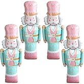 4Pcs Christmas Nutcracker Foil Balloons Set, 37.4'' Pink and Mint Green Large Nutcracker Balloons for Christmas New Year Winter Holiday Birthday Party Decorations