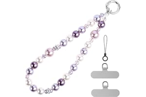 pcgaga Phone Charm Colorful Crystal Pearl Beaded Chain Bracelet, Detachable Anti-Drop Wrist Strap Anti Theft Stylish Phone Wristlet for Case Women Girls Gift